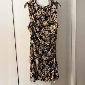 Floral Draped Midi Dress in Black and Cream